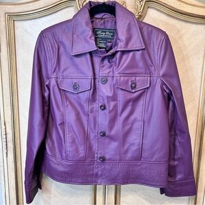 Terry Lewis Purple Button Front Leather Jacket